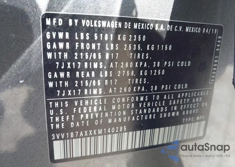 2019 Volkswagen Tiguan 2.0T S z USA, uszkodzony, nr VIN 3VV1B7AXXKM140285